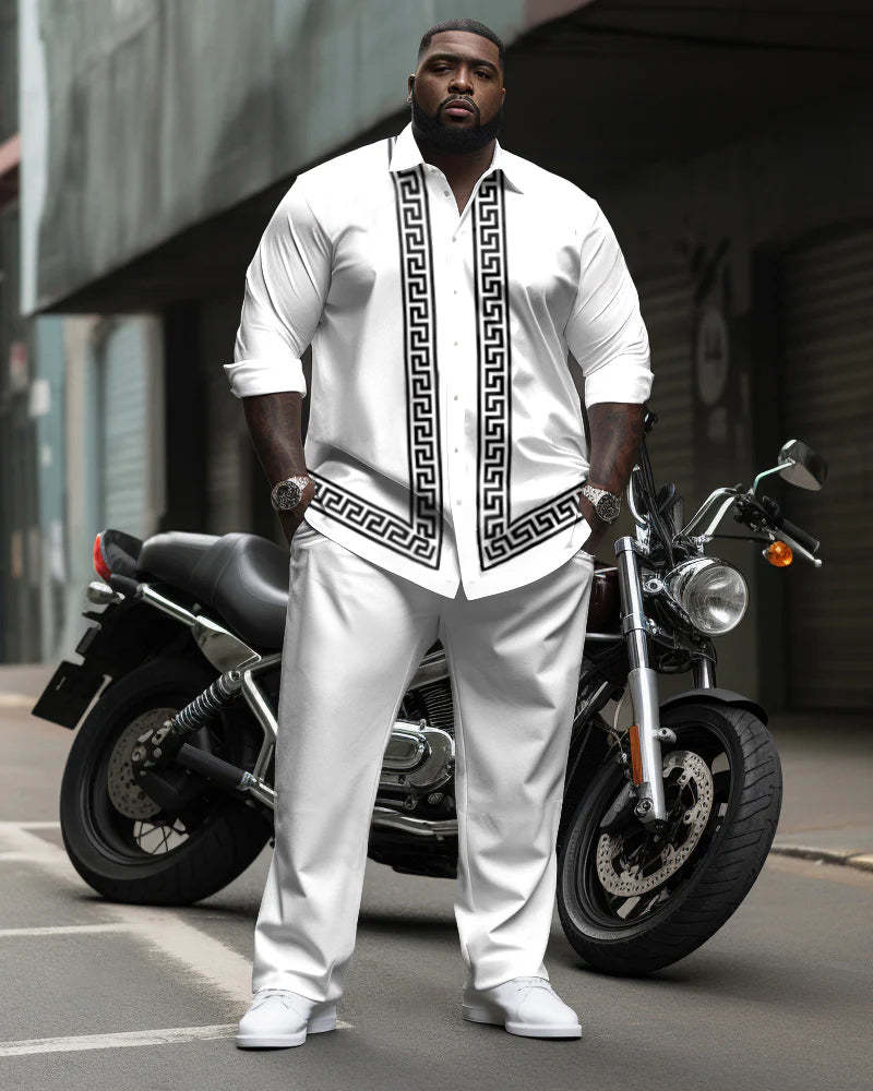 Men's Plus Size Simple Geometric Stripes Long Sleeve Shirt Trousers Suit