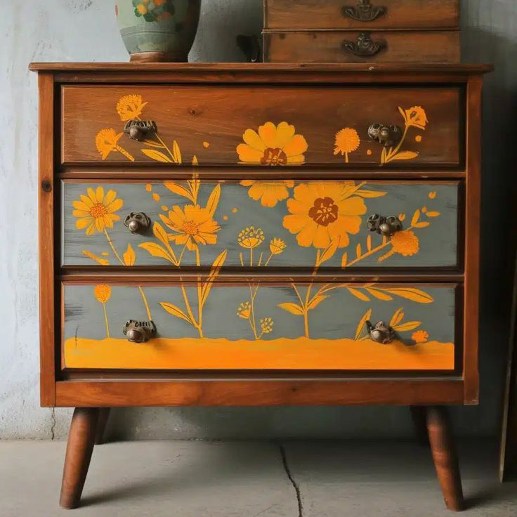 [Copy]Hippie Retro 70s Peace Sign Floral Printed Wooden Storage Locker