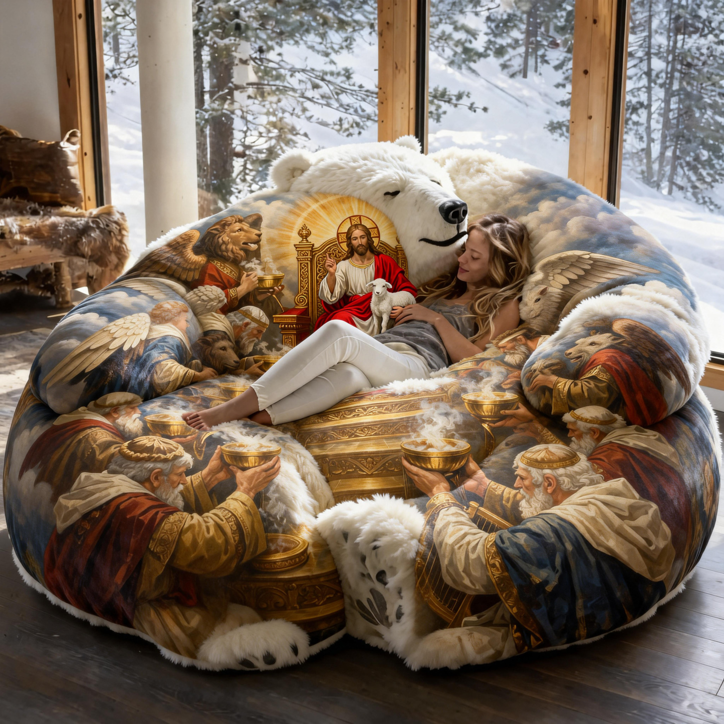 Whimsical Plush Polar Bear Religious Art Pattern Decorative Home Locker