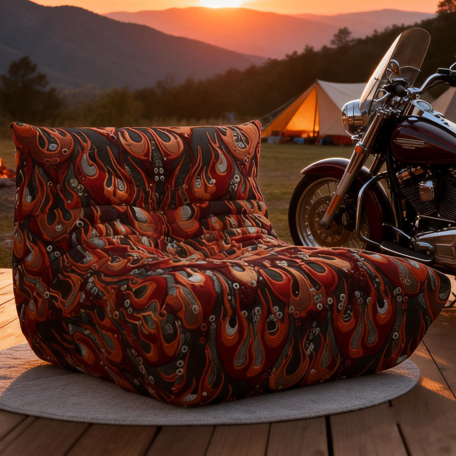 Outdoor Biker Style Vibrant Flame Print Ergonomic Leisure Floor Sofa