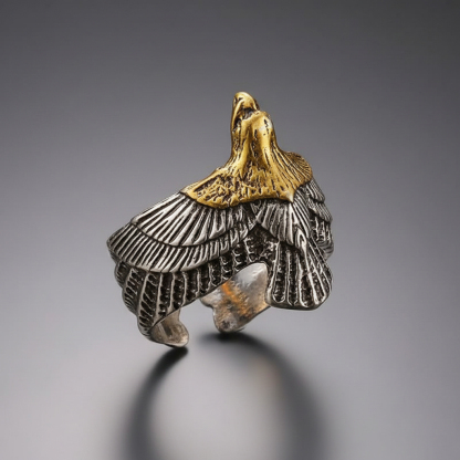 Biker Style Golden Head Eagle Wing Open Cuff Ring