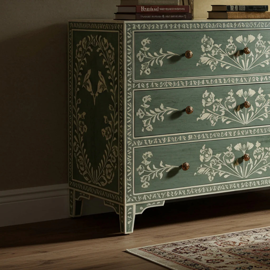 Vintage Floral Patterned Wooden Chest of Drawers | Luxury Handmade Dresser