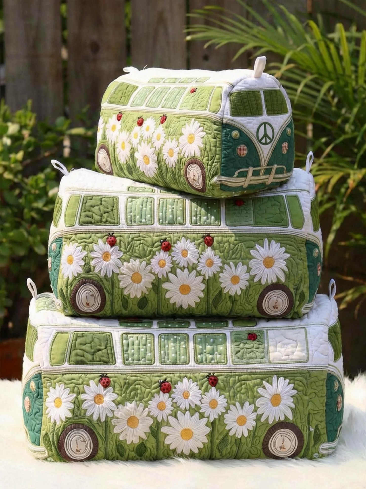 Hippie Van Flower Cotton Quilted Cosmetic Bag