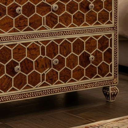 Vintage Hexagon Pattern Wooden Chest of Drawers | Luxury Handmade Dresser