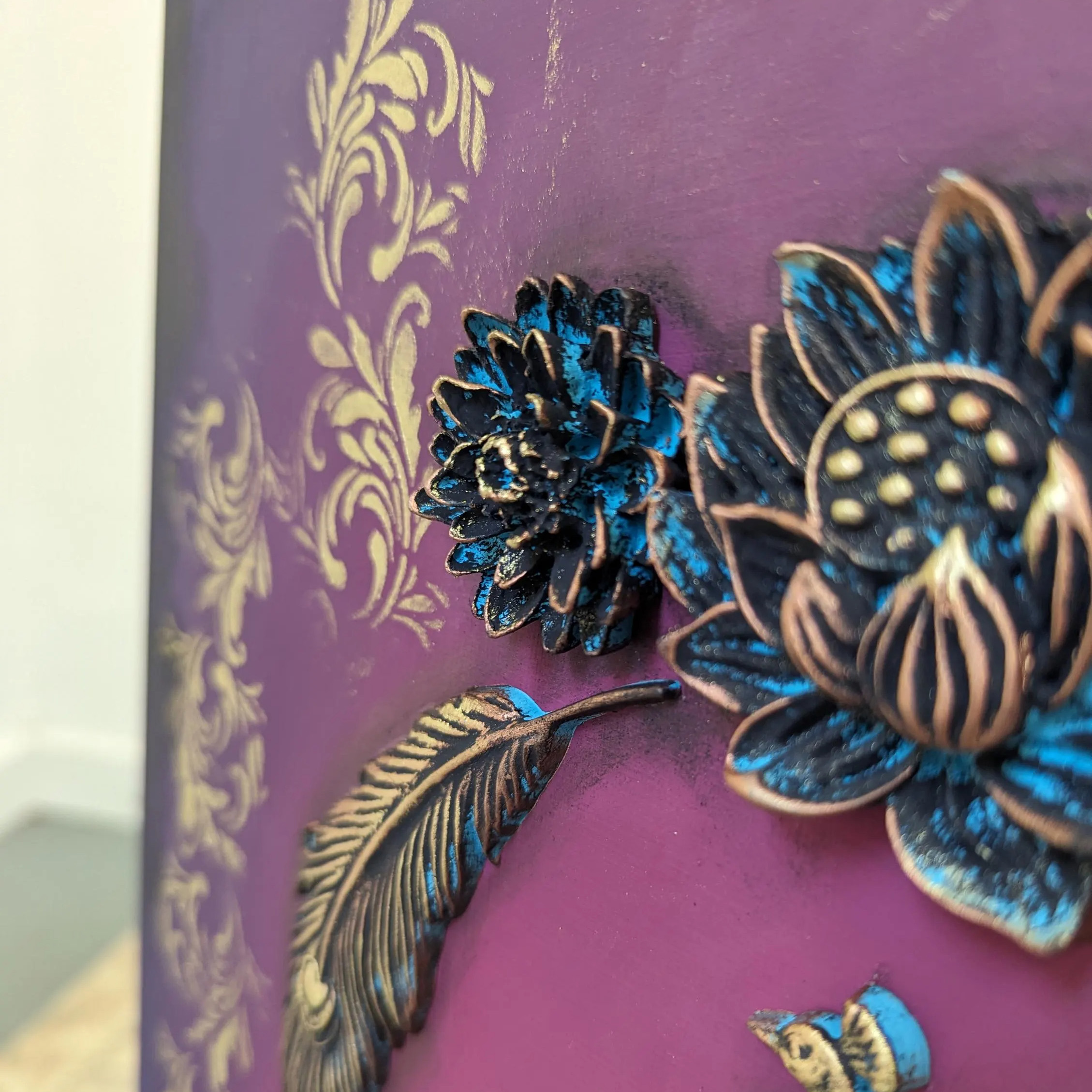 Maximalist Bohemian Peacock Floral Art Hand Painted Storage Locker