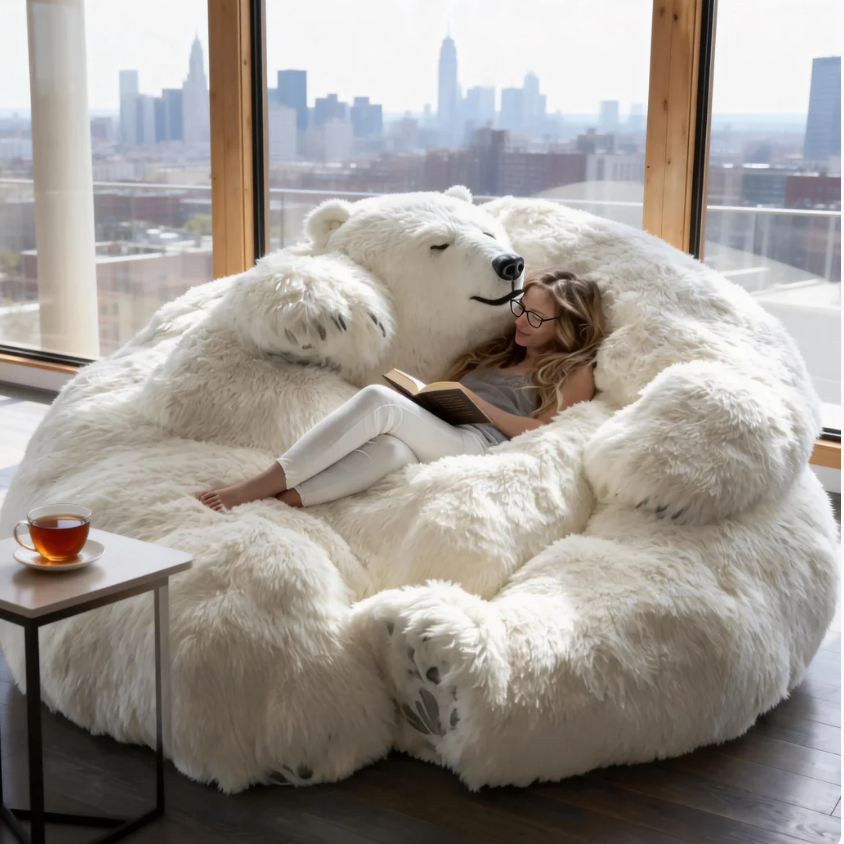 Giant Polar Bear Plush Lounger Bean Bag Sofa – Ultra-Soft Oversized Cuddle Floor Chair for Adults & Kids