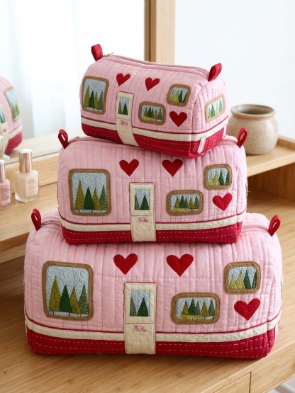 Camping Trailer Cotton Quilted Cosmetic Bag