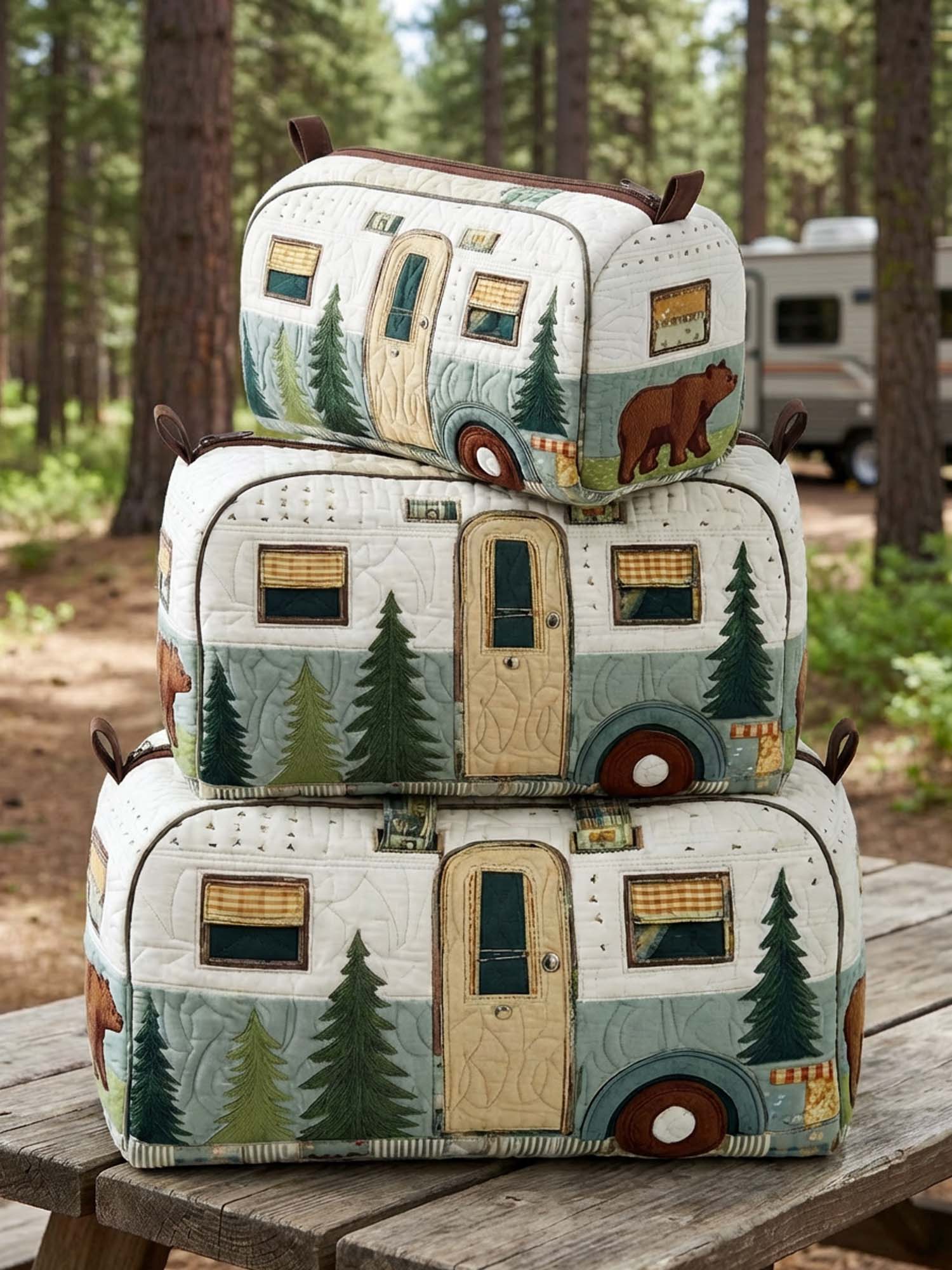 Camping Trailer Cotton Quilted Cosmetic Bag