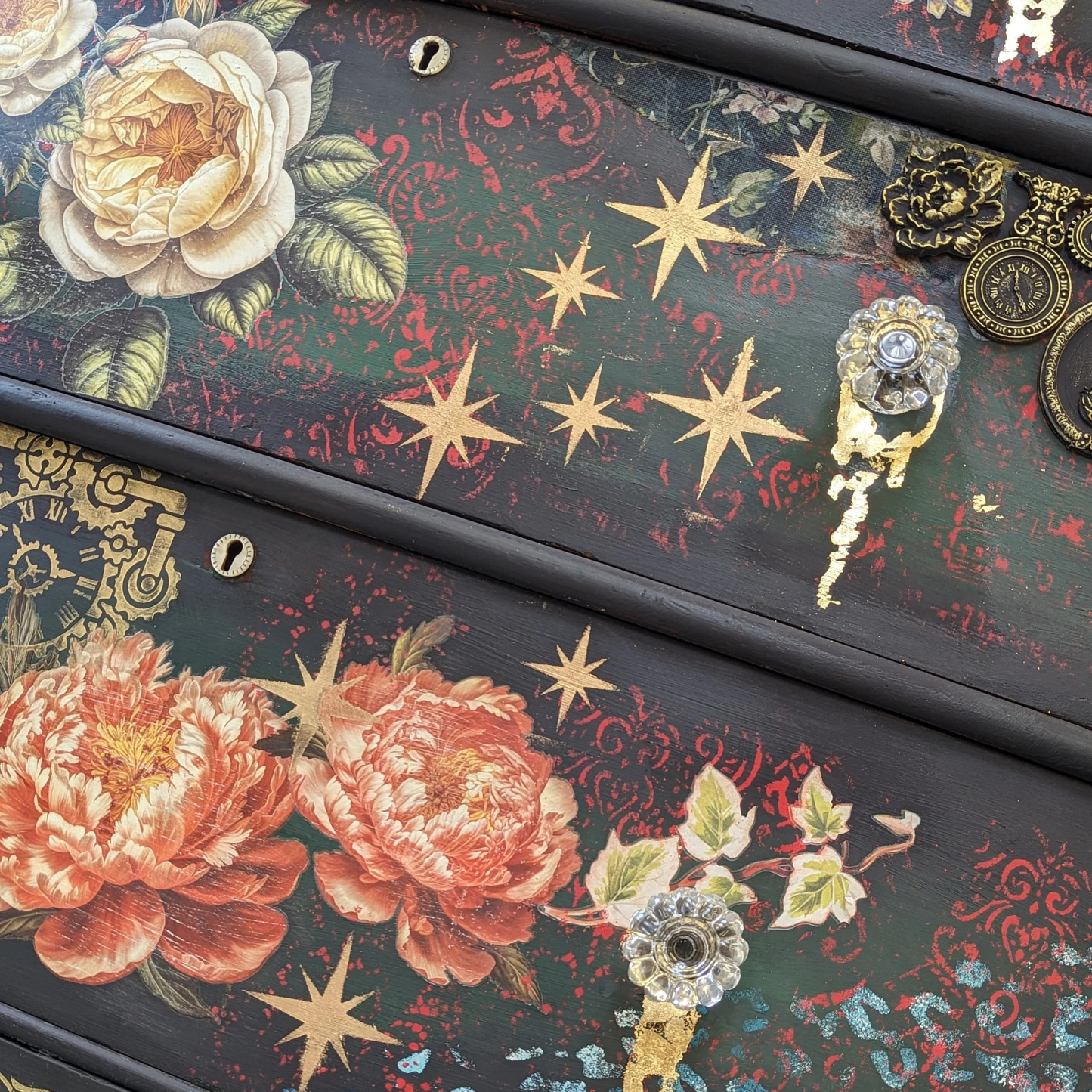 Victorian Gothic Botanical Mixed Media Artistic Dark Wood Locker