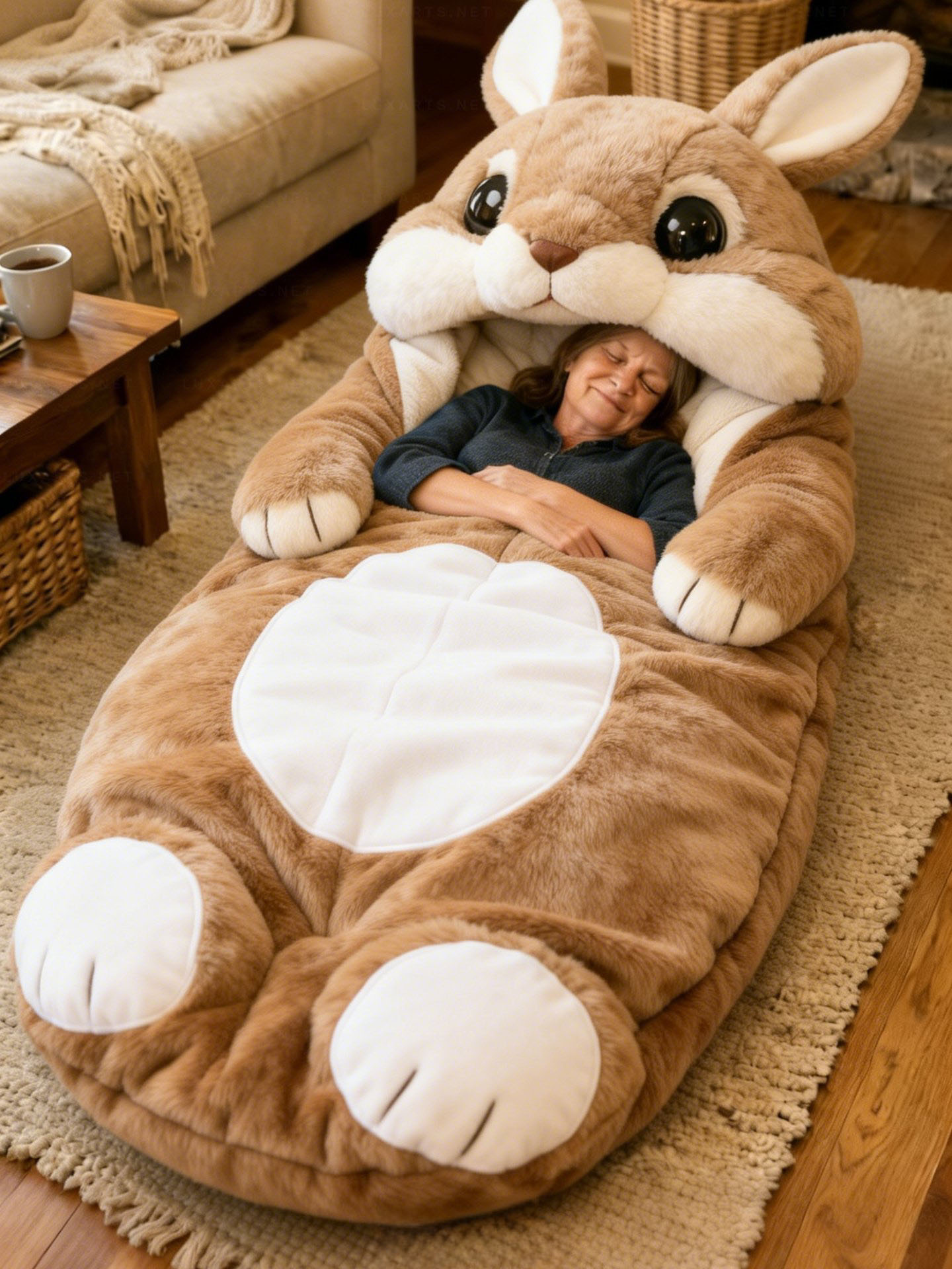 Playful Oversized Rabbit Character Warm Fleece Wearable Sleeping Bag