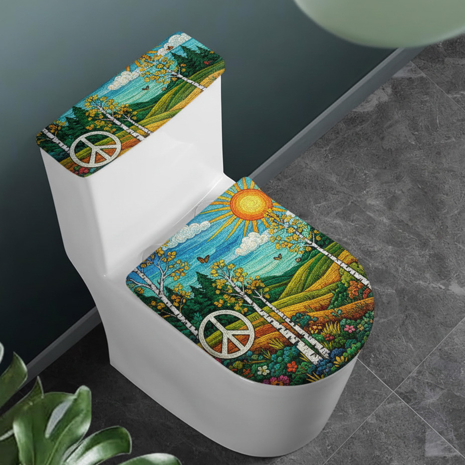 Hippie Bohemian Flower Peace Sign Soft Padded Toilet Seat Cover