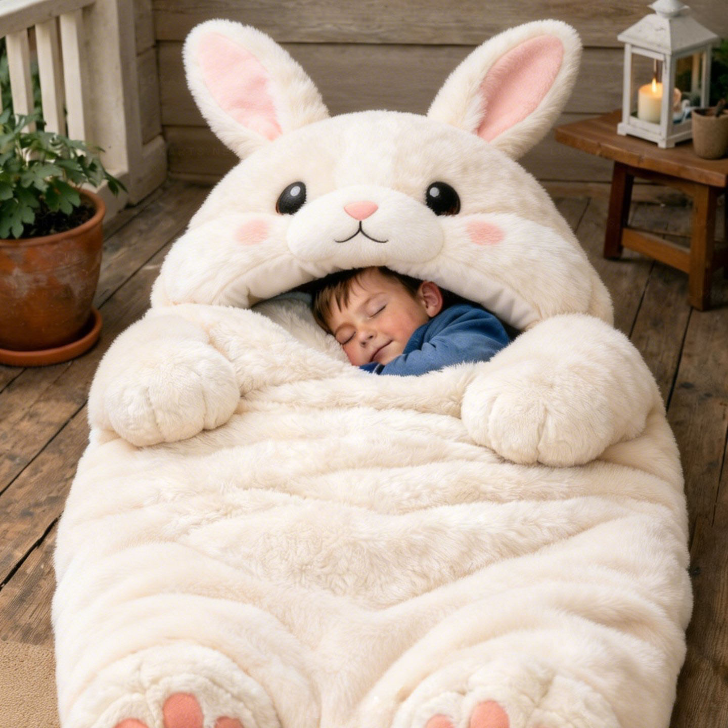 Playful Oversized Rabbit Character Warm Fleece Wearable Sleeping Bag