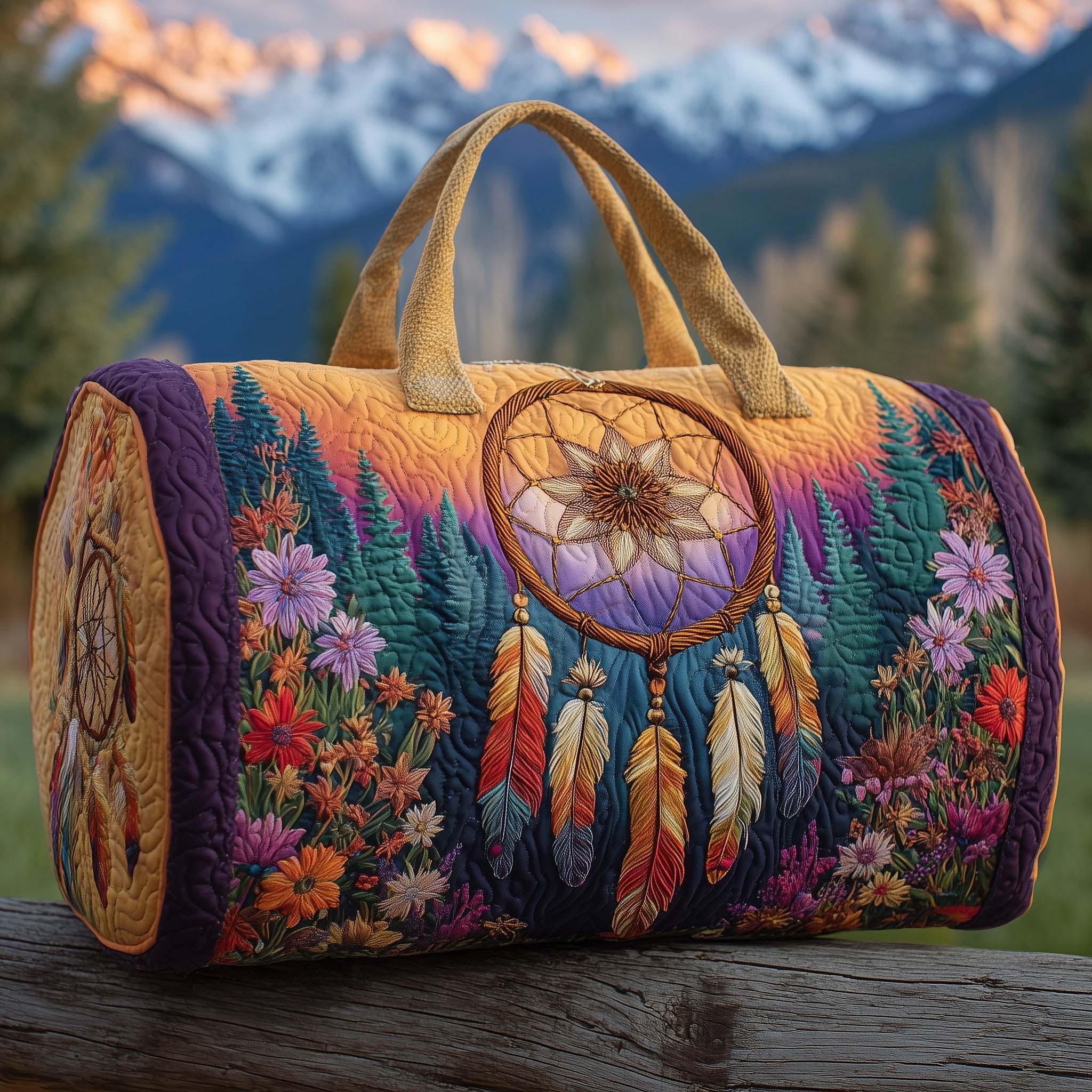 Bohemian Dreamcatcher Embroidered Quilted Canvas Weekender Duffel Bag