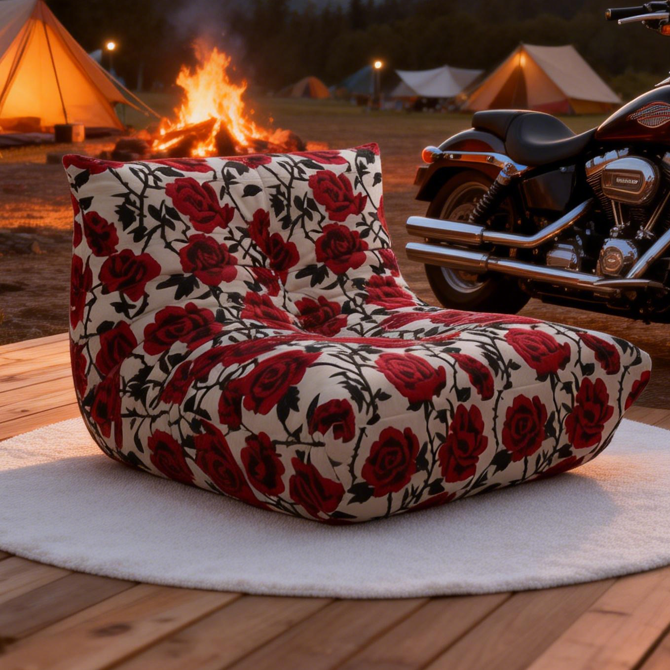 Romantic Floral Print Ergonomic Outdoor Camping Leisure Floor Sofa