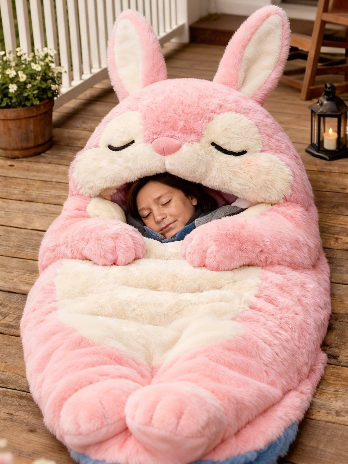 Playful Oversized Rabbit Character Warm Fleece Wearable Sleeping Bag