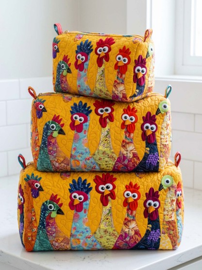 Meadow Chicken Cotton Quilted Cosmetic Bag