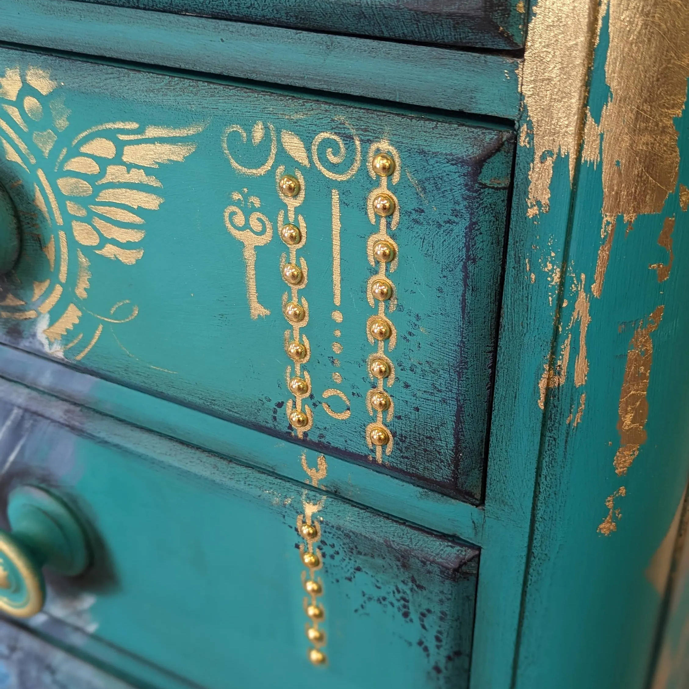 Fantasy Dragon Mythical Beast Hand-Painted Teal Floral Art Locker