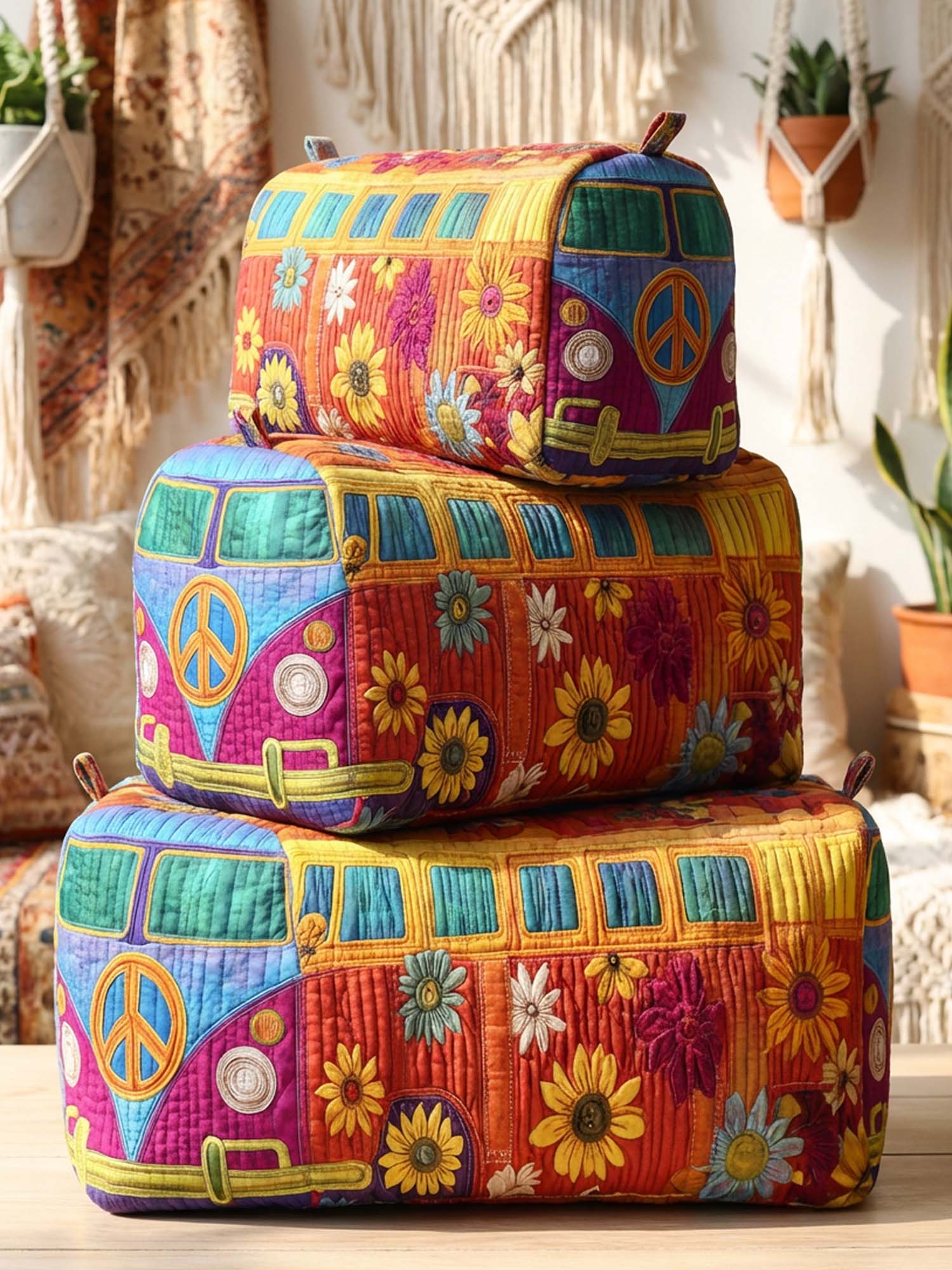 Hippie Peace Flower Cotton Quilted Cosmetic Bag