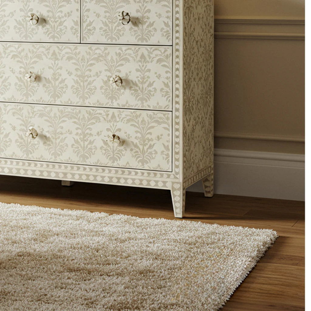 Elegant White Patterned Dresser with Brass Knobs | Luxury Handmade Dresser