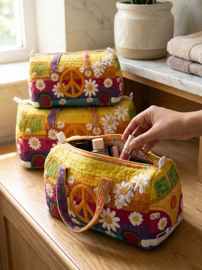 Hippie Van Peace Cotton Quilted Cosmetic Bag