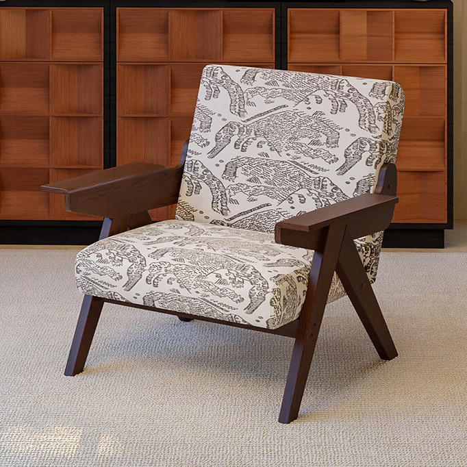 Mid-Century Modern Accent Armchair with Artistic Patterned Fabric Upholstery