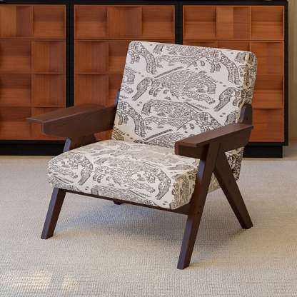 Mid-Century Modern Accent Armchair with Artistic Patterned Fabric Upholstery