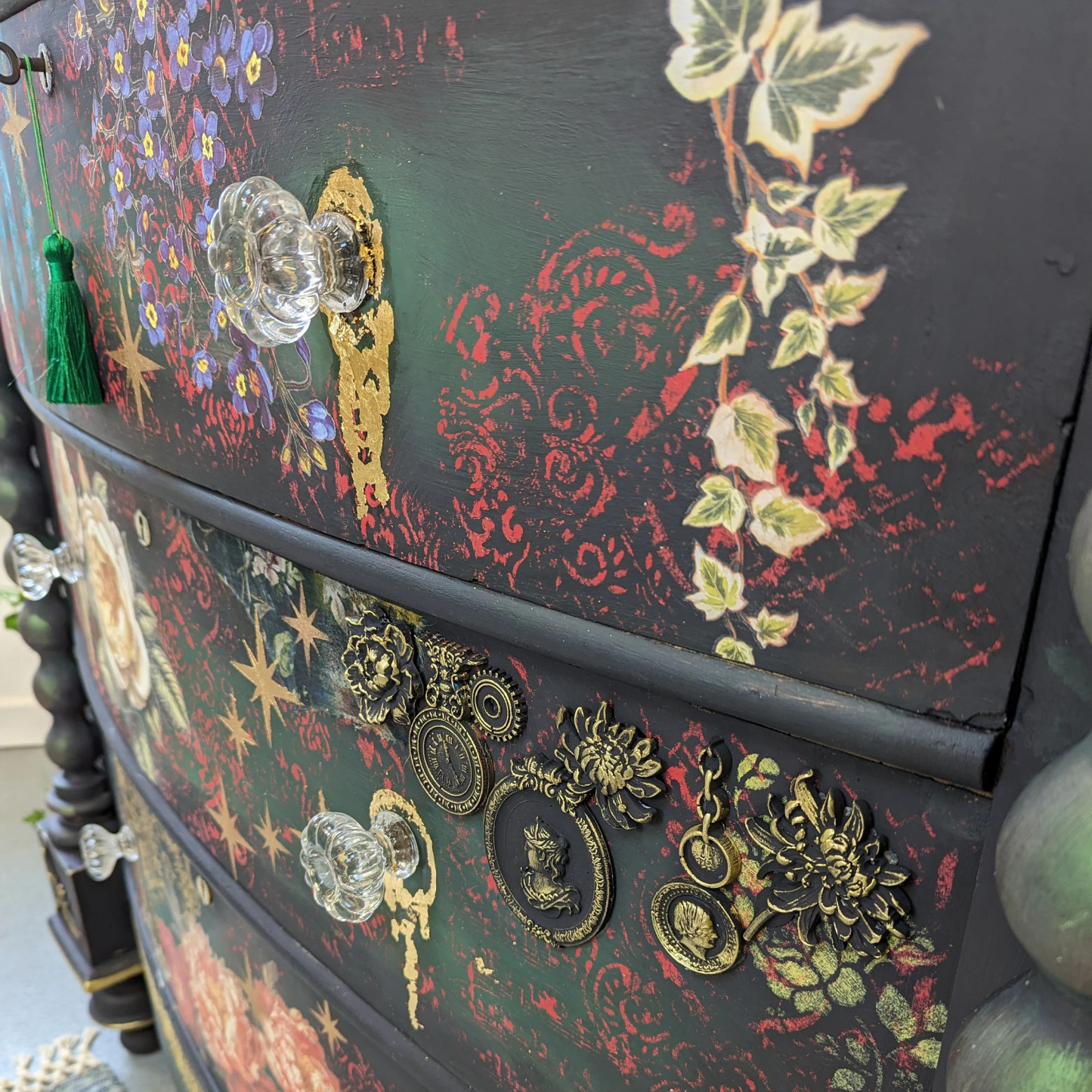 Victorian Gothic Botanical Mixed Media Artistic Dark Wood Locker