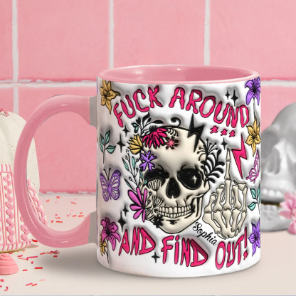 Edgy Pastel Goth Floral Skull Personalized Pink Ceramic Mug
