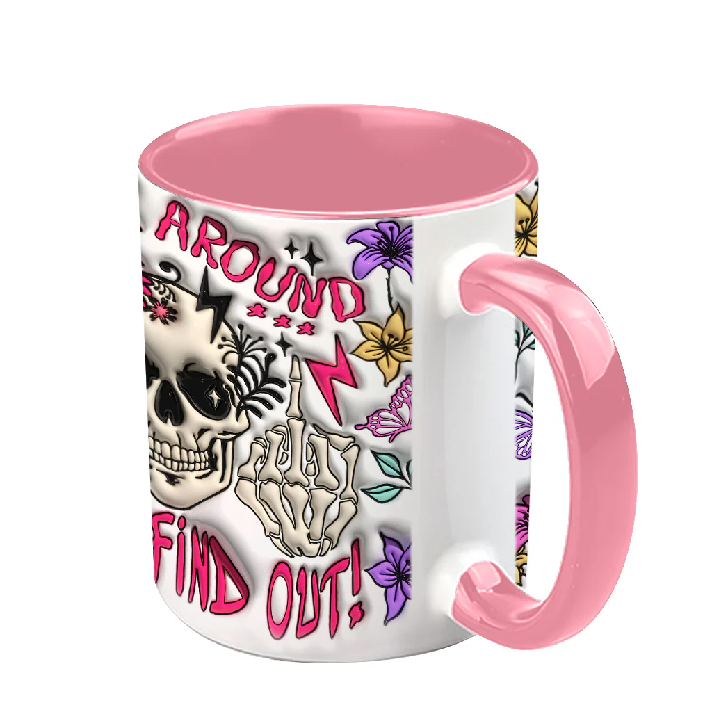 Edgy Pastel Goth Floral Skull Personalized Pink Ceramic Mug