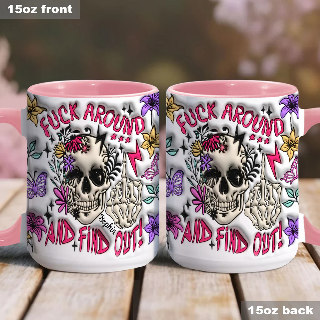 Edgy Pastel Goth Floral Skull Personalized Pink Ceramic Mug