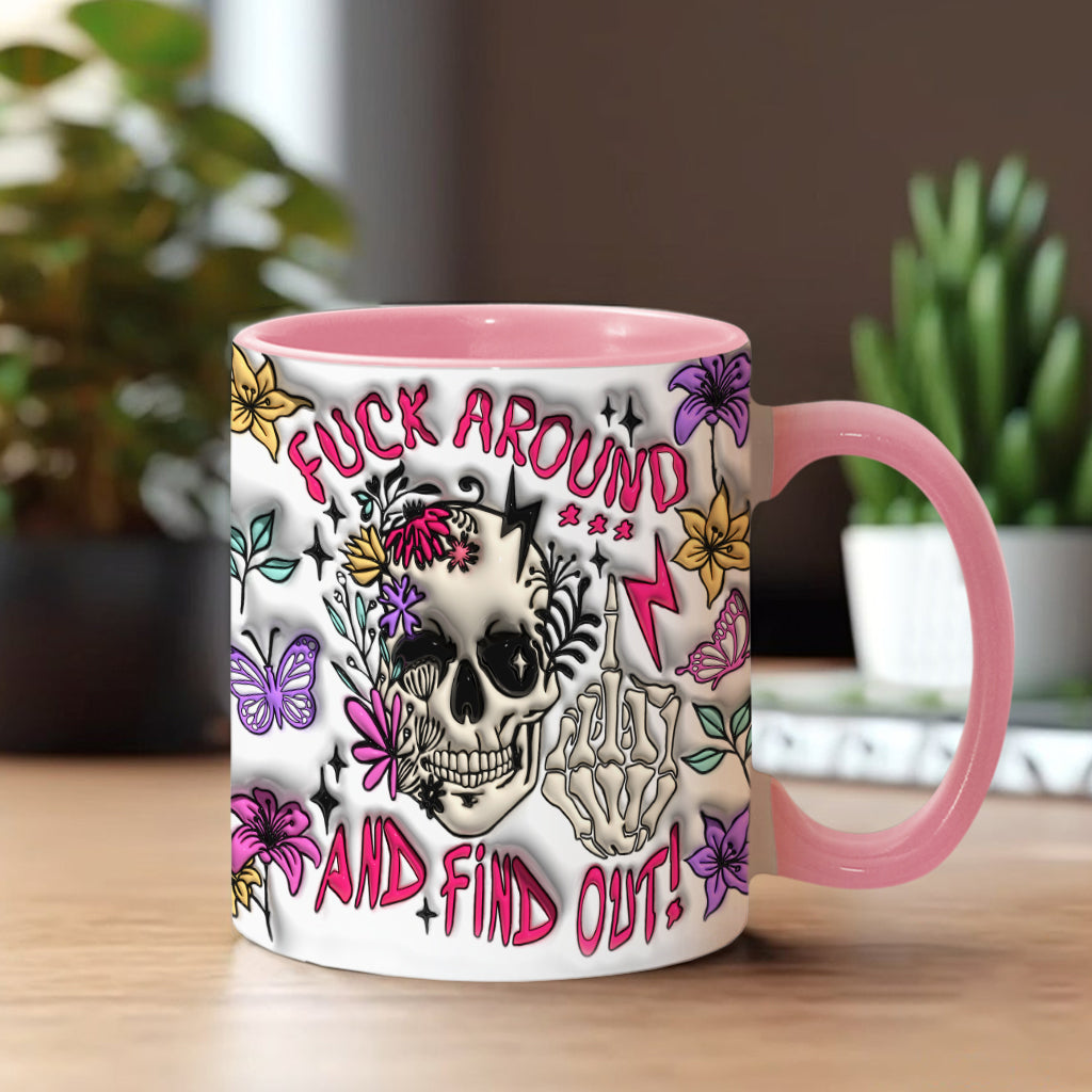 Edgy Pastel Goth Floral Skull Personalized Pink Ceramic Mug