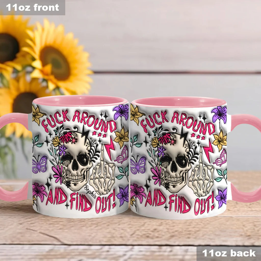 Edgy Pastel Goth Floral Skull Personalized Pink Ceramic Mug