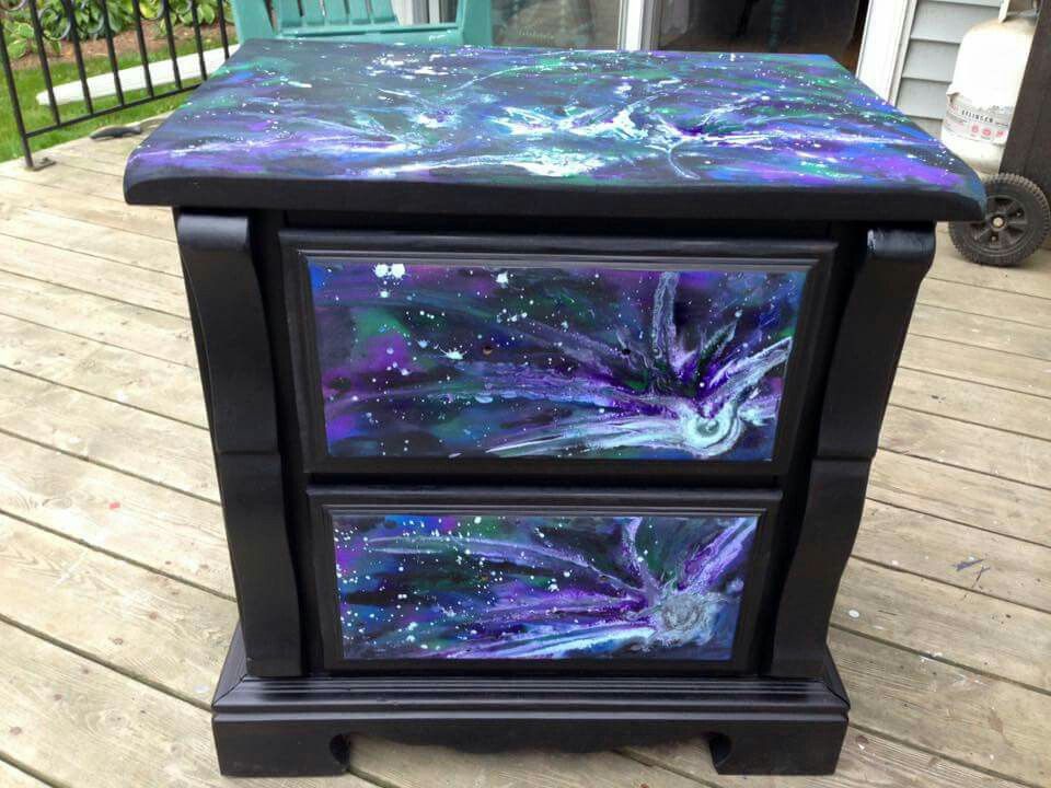 Artistic Galaxy Hand Painted Nebula Purple Two Drawer Nightstand Locker