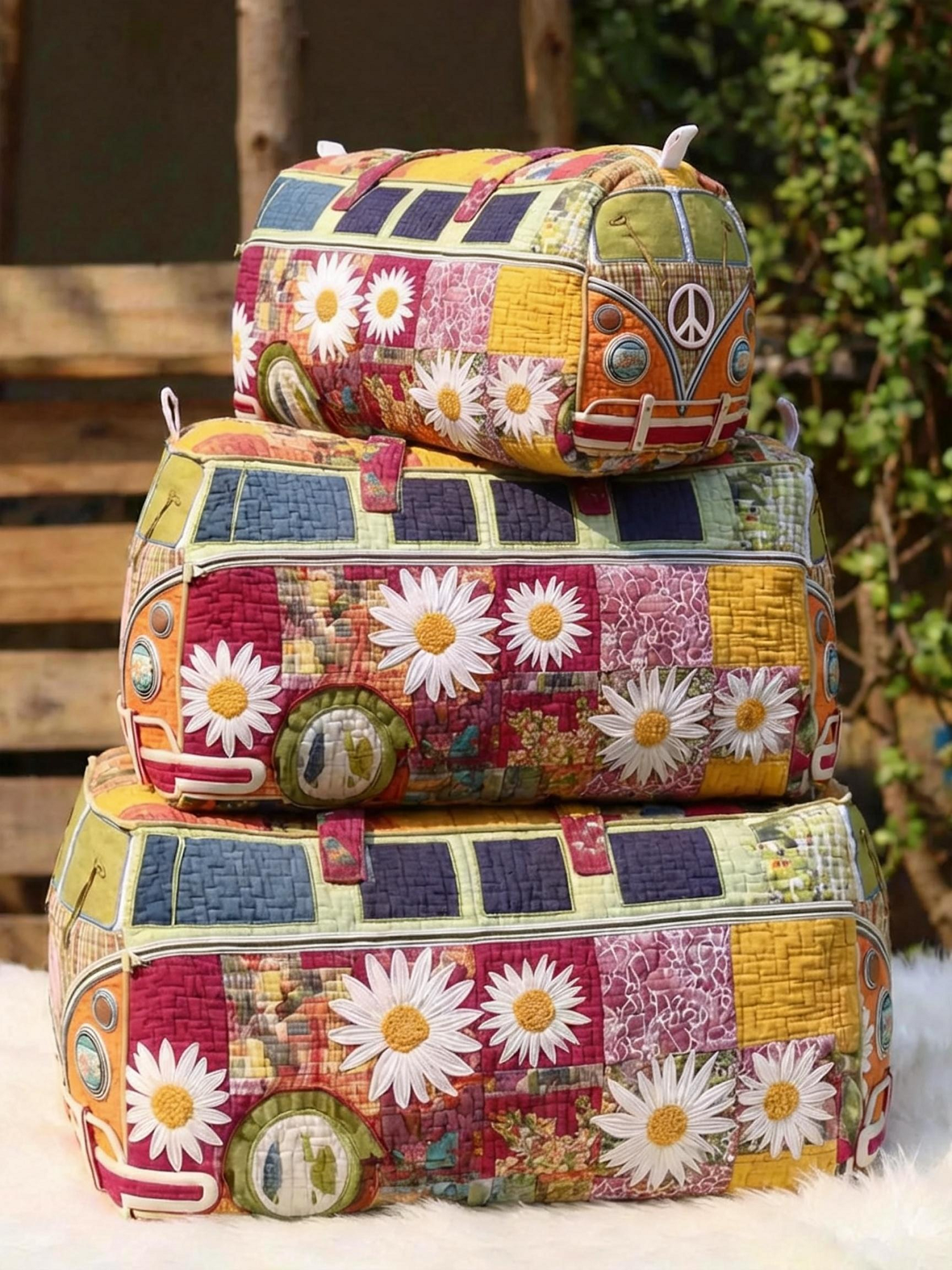 Hippie Van Flower Cotton Quilted Cosmetic Bag