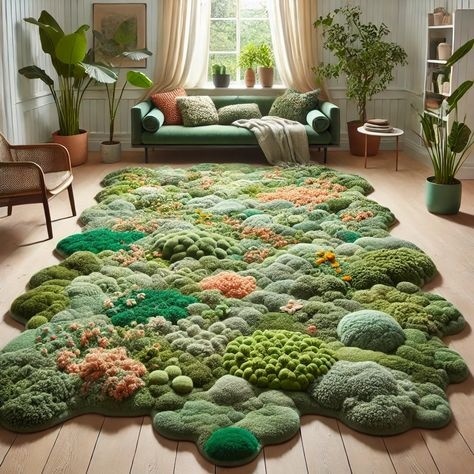 3D Moss Meadow Area Rug – Textured Patchwork “Garden” Carpet, Soft Plush Irregular Statement Rug for Living Room & Bedroom
