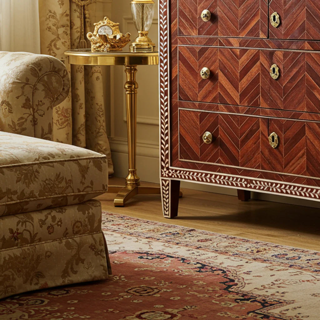 Vintage Wooden Chest of Drawers with Inlaid Design | Luxury Handmade Dresser