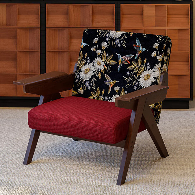 Mid-Century Modern Accent Armchair with Artistic Patterned Fabric Upholstery