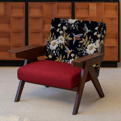 Mid-Century Modern Accent Armchair with Artistic Patterned Fabric Upholstery