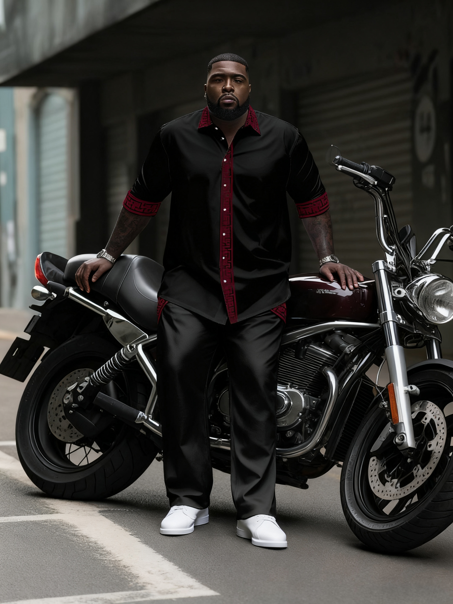 Men's Plus Size Simple Contrast Long Sleeve Lapel Shirt 2-Piece Set