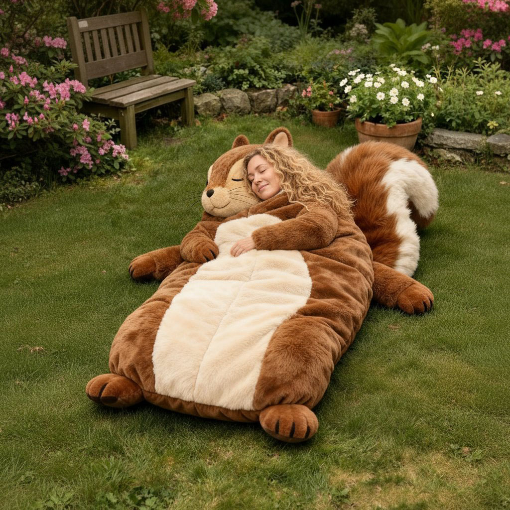 Playful Oversized Squirrel Character Warm Fleece Wearable Sleeping Bag