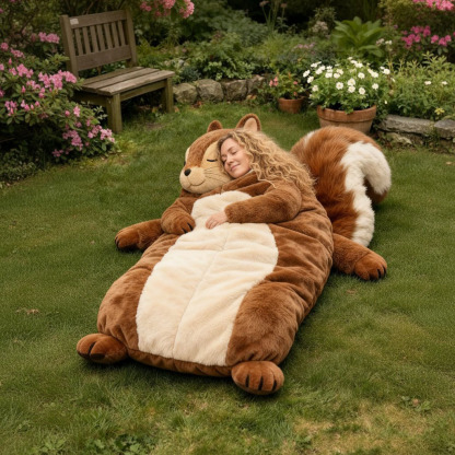 Playful Oversized Squirrel Character Warm Fleece Wearable Sleeping Bag