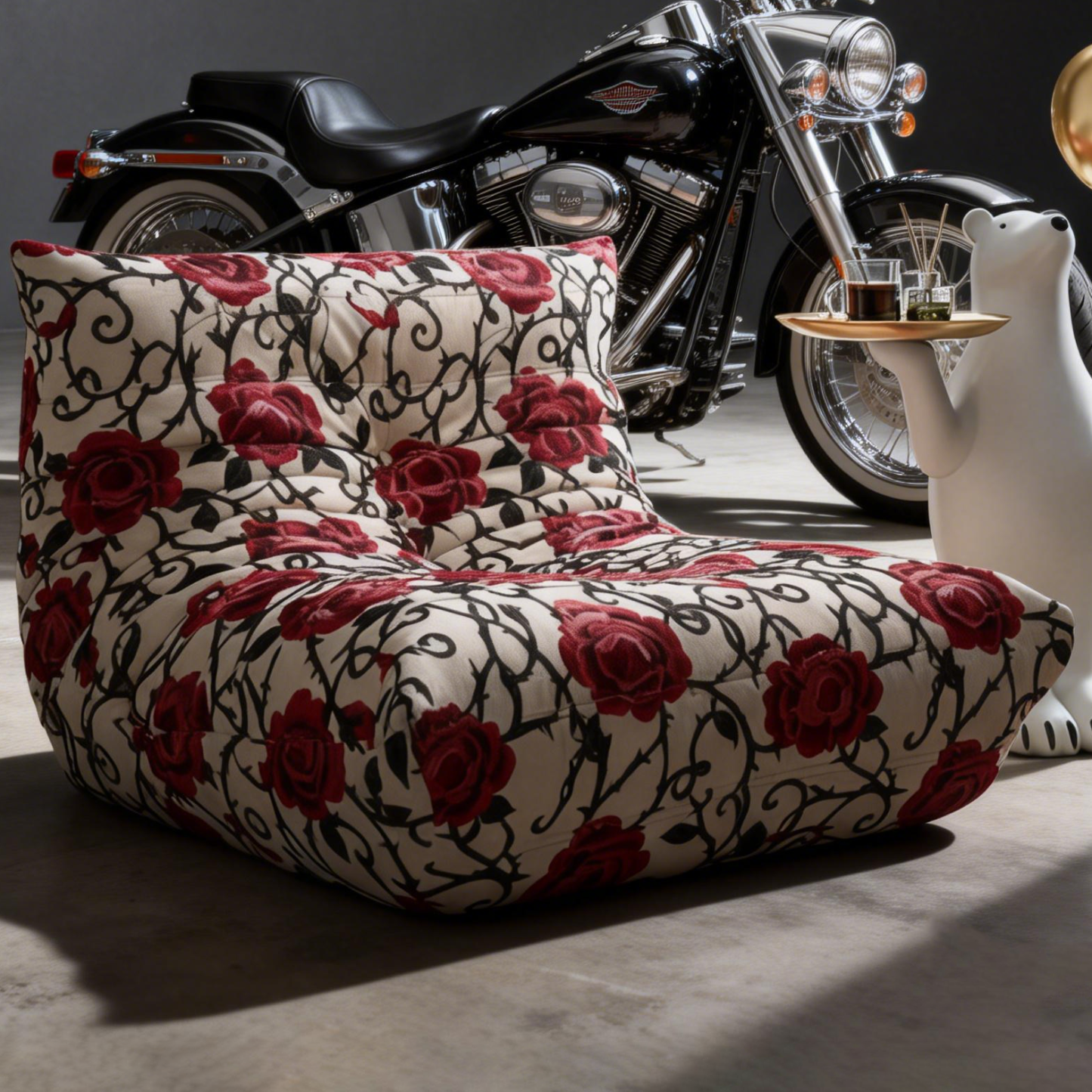 Gothic Industrial Heraldic Print Armless Ergonomic Floor Lounge Chair