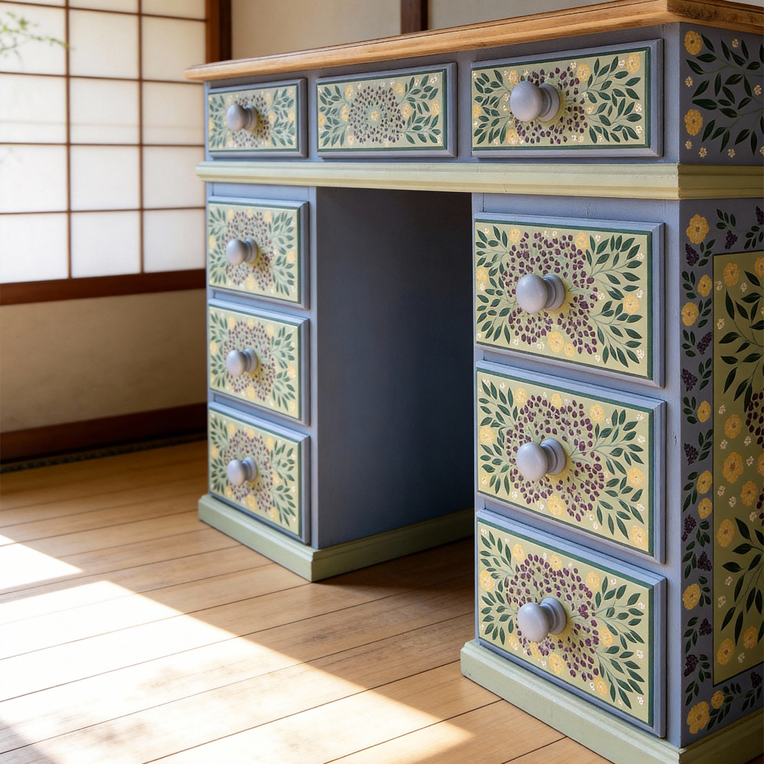 Wildflower Meadow: Artisan-Inspired 7-Drawer Boho Vanity