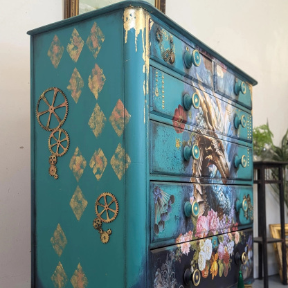 Fantasy Dragon Mythical Beast Hand-Painted Teal Floral Art Locker
