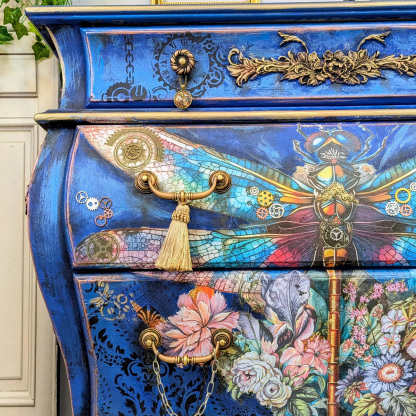 Bohemian Vintage Electric Blue Winged Insect Botanical Motif Locker