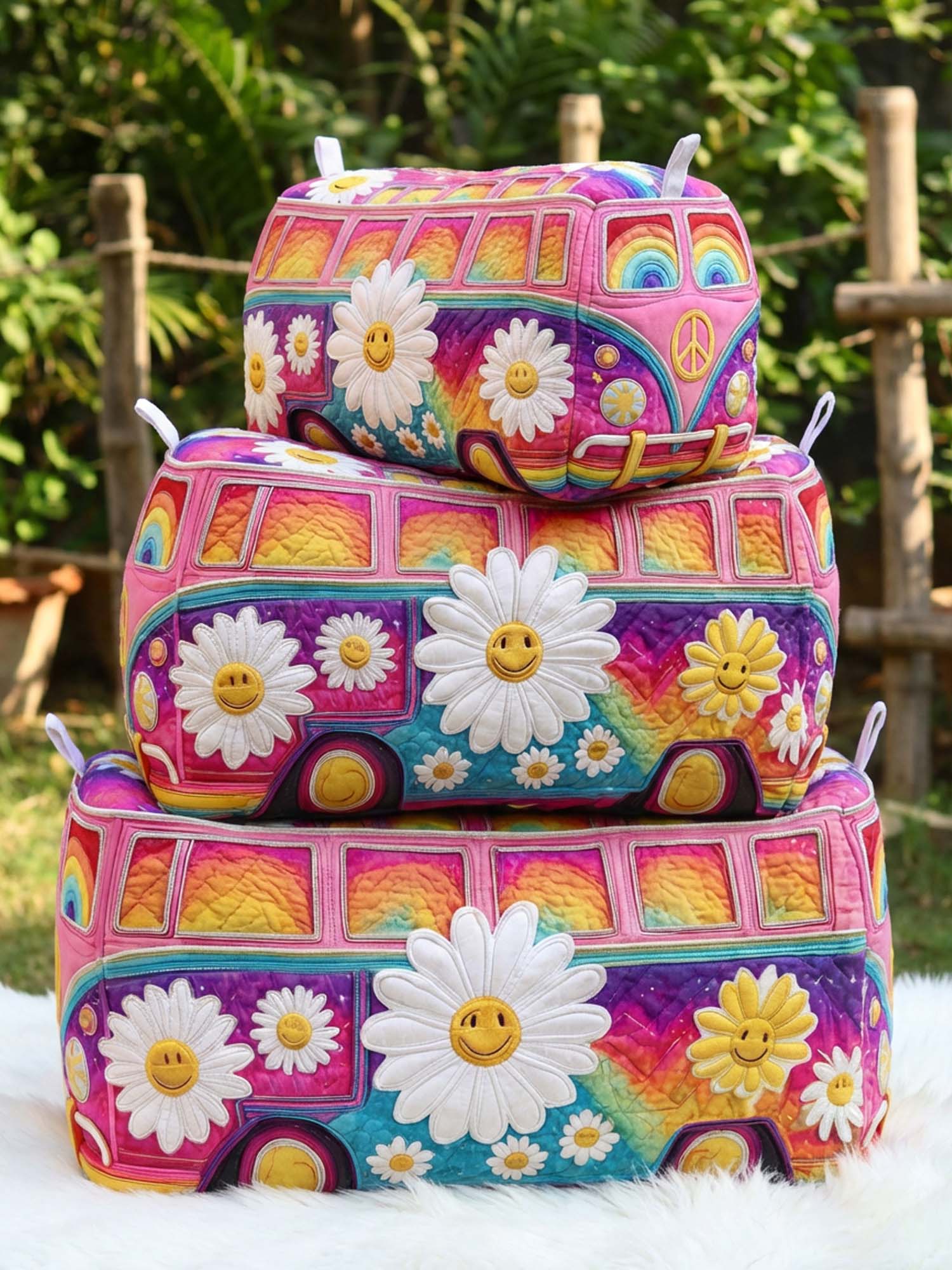 Hippie Van Flower Cotton Quilted Cosmetic Bag