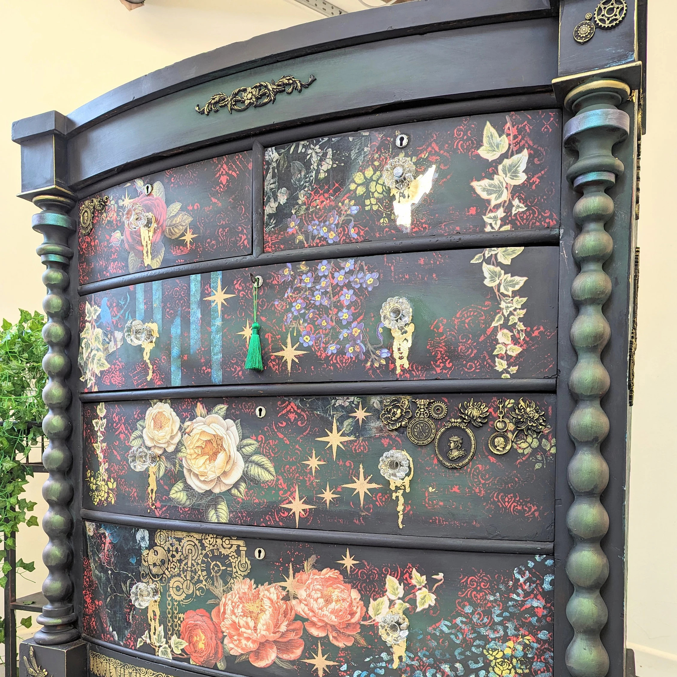 Victorian Gothic Botanical Mixed Media Artistic Dark Wood Locker