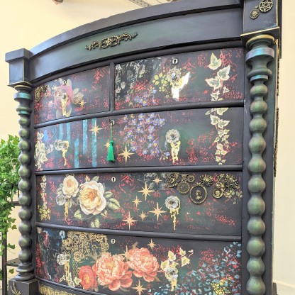 Victorian Gothic Botanical Mixed Media Artistic Dark Wood Locker