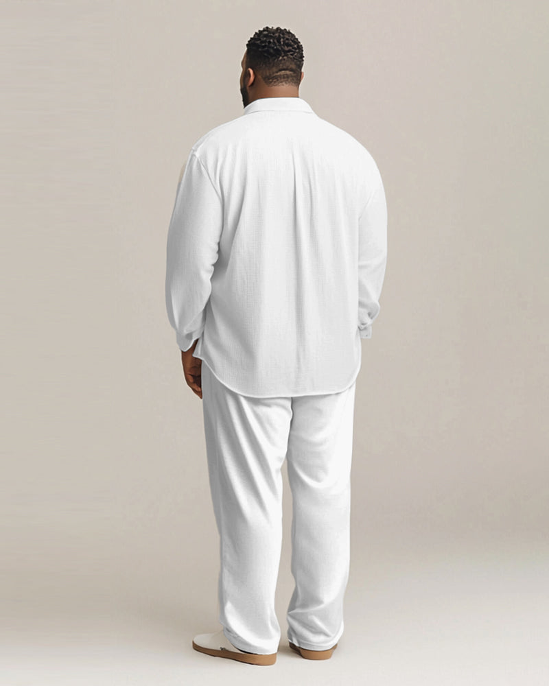 Men's Plus Size Simple Geometric Stripes Long Sleeve Shirt Trousers Suit