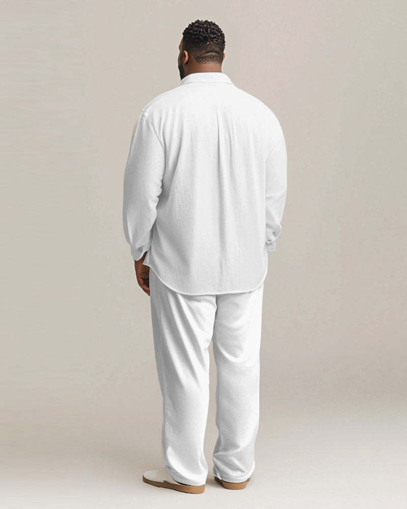 Men's Plus Size Simple Geometric Stripes Long Sleeve Shirt Trousers Suit